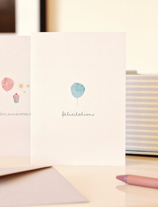 greeting card – félicitations – blue balloon