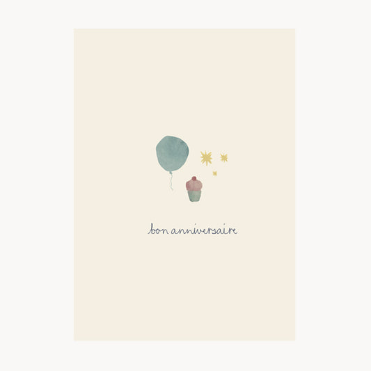 greeting card – bon anniversaire – blue balloon