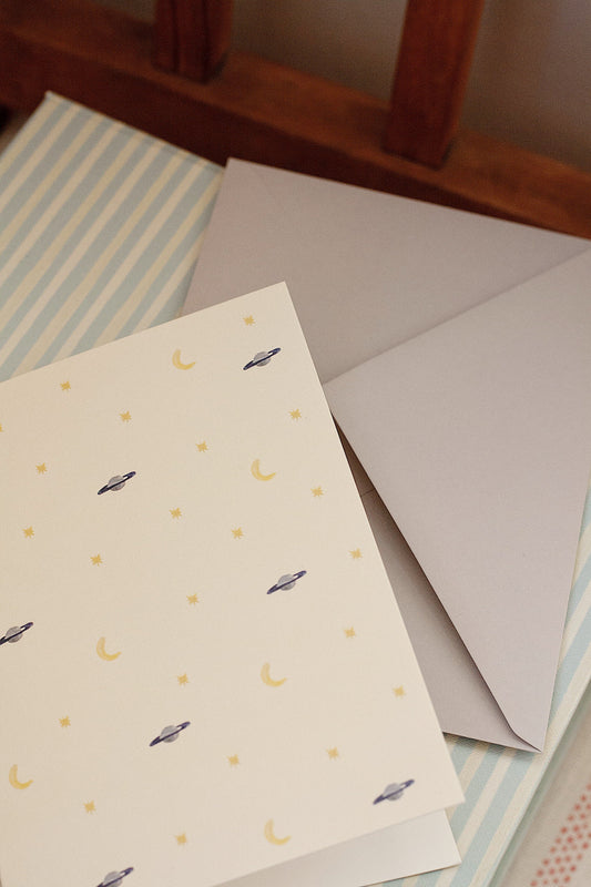 greeting card – moon, stars & planets